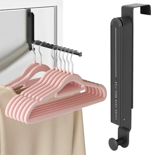 Mittimiya Cintre Pliable Porte (Moins de 4.8 cm/1.9 in Cadre de Porte), Crochet de Porte pour 6 cintres et rallonges Extensibles,Aucun perçage n'est nécessaire pour accrocher,Cintre de Voyage