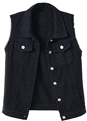 Jeansväst dam svart nitar punk – jeansväst för dam stora storlekar jeansjacka ärmlös överdimensionerad damvästar lätt sommarjacka elegant traditionell väst stretch damjeansjackor denimjacka