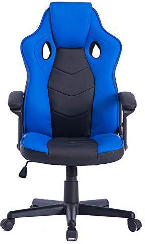 HOGAR24 ES | Silla Gaming | Silla de Ordenador Oficina | Ergonómica para Gamers Especial Videojuegos | Piel Sintética Acolchada | Altura e Inclinación Ajustables | Color Negro y Azul