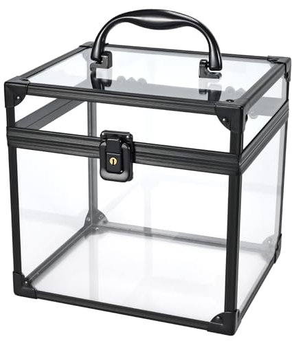 FRENESSA Acrylic Makeup Box Cosmetics Display Storage Case Transparent Vanity Case Clear Beauty Bathroom Organiser, Hairdressing Tools, Tiara Crown Display, 7 inch LP Vinyl Record, CD Storage Box
