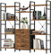 OYRREU Bücherregal mit 4 Stoffschubladen, Bücher Regal 120 cm Breit 27 cm Tief, 142 Hochregal Stehend Küchenregal für Wohnzimmer Büro Balkon Bookshelf Würfelregal Kitchen Shelf, Industrial Holz Style