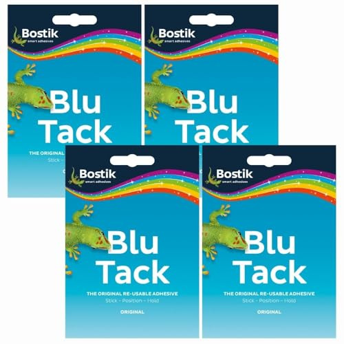 Blu Tac x 4 Multipurpose Reusable Non Toxic Adhesive, Blue Colour Patty, Office Stationery, with Welari Thank You Card | (4pack)