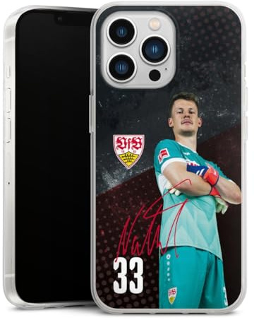 Silikon Hülle kompatibel mit Apple iPhone 13 Pro Case transparent Handyhülle VfB Stuttgart Alexander Nübel Offizielles Lizenzprodukt