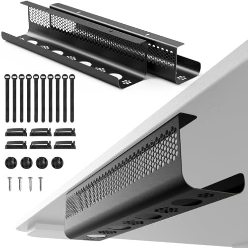 KHAMAL Under Desk Cable Management Tray - 2 Pack Cable Management Under Desk, Black Desk Cable Tray for Tidy Office and Home Desk