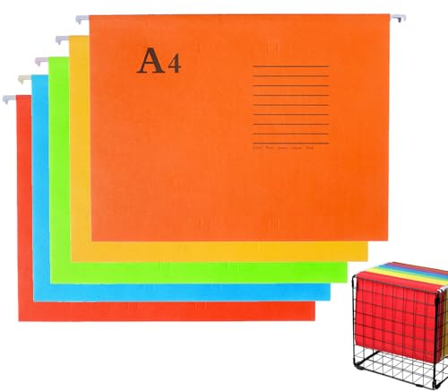 10Pcs A4 Hängemappen Aufhängungs Dateiordner, Aktenschrank, Hängemappen mit Tabs und Karteneinsätzen, für Schule, Zuhause, Arbeit, Büro, Organisation (5 Farben)