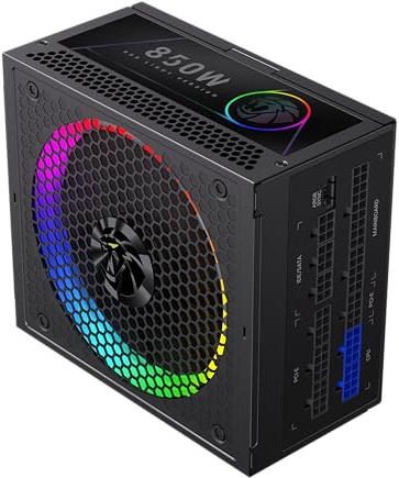 GAMEMAX RGB 850G Fuente de alimentación para PC 850W Totalmente Modular, 80 Plus Gold, LLC + DC-DC, ARGB Sync, condensadores japoneses, Ventilador ARGB FDB de 140 mm, 9 Protecciones