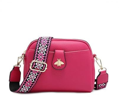 JFY Women's Bee Badge And Canvas Strap Cross Body Bag