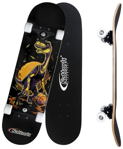 Nattork 31 Inch Complete Skateboard, Standard Skateboards Gift for Beginners, Wood 9 Layer Canadian Maple Trick Skate Boards for Boys Girls Youth Teens