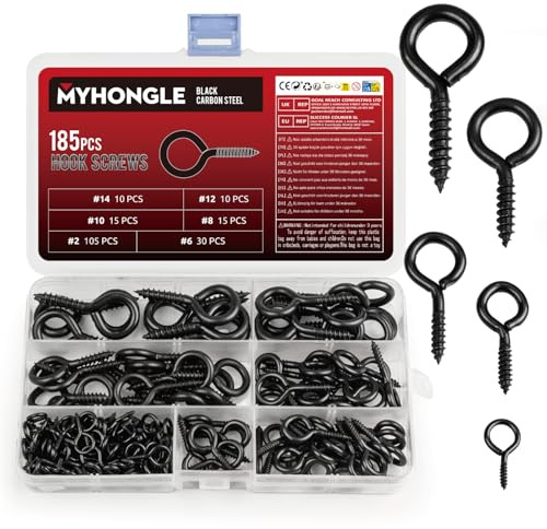 MYHongLe 185 Stück Schraubösen, Ösenschrauben mit Holzgewinde, Ösenhaken, Ringschrauben, Augenschraube Schraubhaken zum Schrauben, Metall Hakenschrauben Einschraubhaken mit Gewinde für Hängende(185)