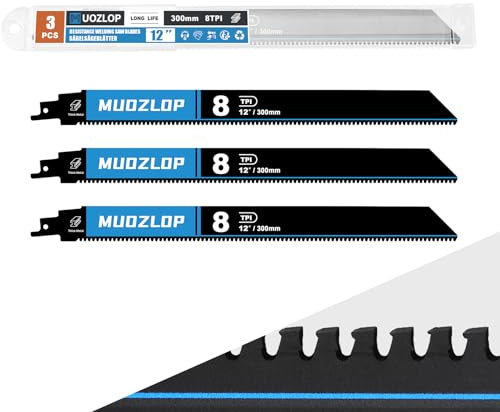 MUOZLOP 300mm,8TPI Lames de scie sabre Carbure Carbure Carbure Métal, 3 Pièces Lames de Scie Sabre Lame de Scie en Métal Coeur pour Acier Tur, Fonte, Métal Épais (3, 8T/300mm)