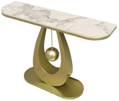 Table console industrielle avec base géométrique en métal - Table d'entrée - Table de canapé - Petite table de couloir pour entrée, couloir, salon (doré D 80 cm)