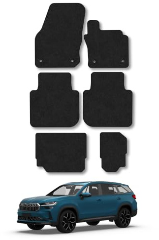 Skoda Kodiaq (2024+) [7 Seat] Carpet Car Mats | Black Edge Trim Tailored Fit Floor Mats Full Coverage Protection Accessories Easy Clean Anti Slip Made in the UK