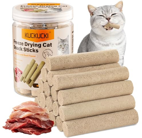 Snack liofilizzato di Pollo per gatti, 100g Pollo Bastoncino da Masticare per Gatto, Snack Commestibile per Gatti da Masticare