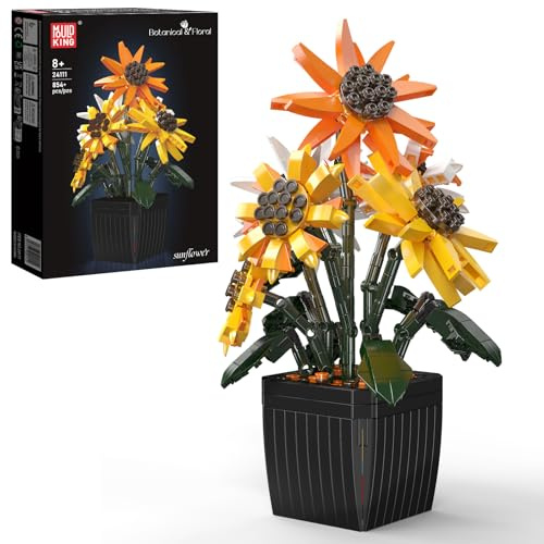 Mould King 24111 Sunflowers Building Blocks Artificial Plant Set for Adults - Realistic Flower Pot Decor for Home Office Desk