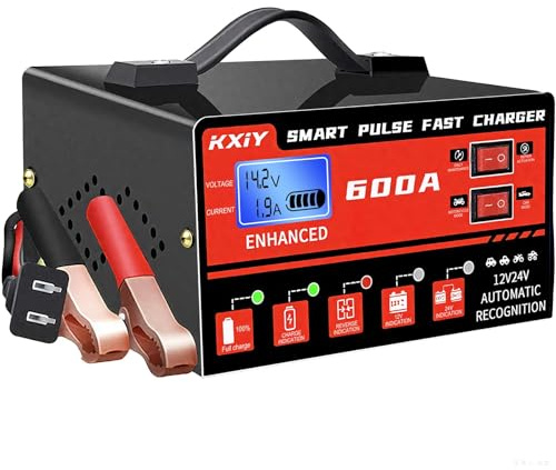 OBEST 6-400 A Cargador Batería de Coche, 12 V/24 V Cargador Batería Inteligente Moto, Totalmente Automático con Pantalla LCD, Cargador con Función Reparación para Coche y Barco Marino Camión