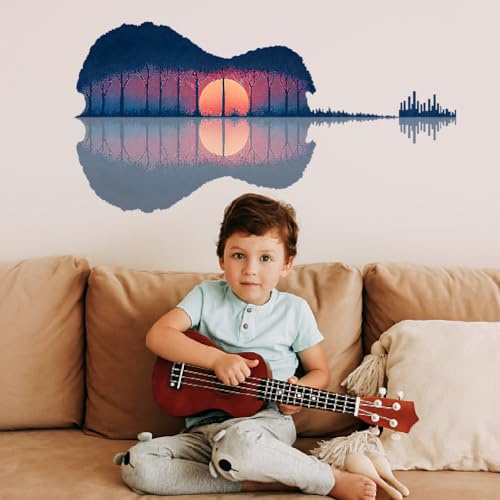 SUPERDANT Gitarren Sonnenuntergang Wandtattoo Insel Musik Wandsticker Selbstklebende Wandaufkleber Für Wohnzimmer Schlafzimmer Badezimmer Kinderzimmer Klassenzimmer Geschenk Für Musikliebhaber