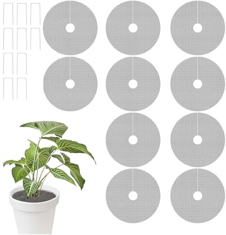 Abdeckung Für Pflanzenerde | 10 Stück Runde Füllmaterial - mit 10 Stäben Runde Schneidbare Blumentopf Abdeckung | Für Innengartenarbeit Und Zum Schutz Vor Moos Katzen Hunden Gidding Eichhörnchen Und