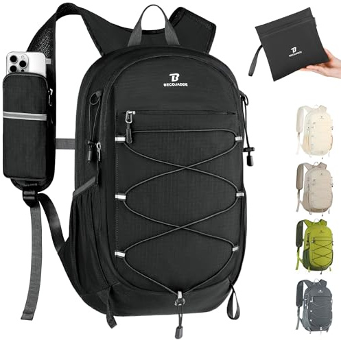 BECOJADDE 15L Kleiner Wanderrucksack Tagesrucksack Herren Damen Leichter Faltbarer Rucksack mit Brustgurt und Rückenbelüftung für Wandern Daypack Travel Rad und Ausflug, Schwarz