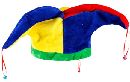 Hopzab Multicolor Jester Hat with Bells – Clown Costume Hat for Halloween, Mardi Gras, Carnival Cosplay, Circus Fancy Dress Party Accessories