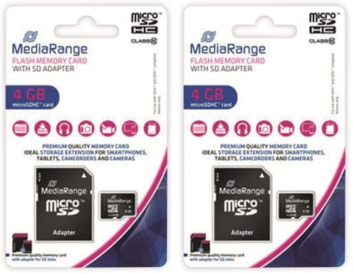 MEDIARANGE SD MICROSD Card 4GB SD CL.10 INKL. Adapter (Lot de 2)