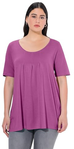 Ulla Popken Damen große Größen Übergrößen Plus Size T-Shirt, Zierfalten, A-Linie, Rundhals, Halbarm, Modal Krokus lila 58+ 796473811-58+