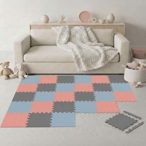 LittleTom Spielmatte Baby Puzzlematte mit Rand - 27 Teile je 30x30 cm Krabbelmatte 270x90 cm Bodenmatte Kinder - Puzzle Teppich Kinderzimmer - Eva Schaumstoff Bodenschutzmatte Spielteppich - BPA-frei