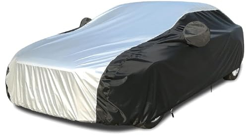 Hanured Universal Autoabdeckung Vollgarage Auto, Abdeckplane Staubdicht Wasserdicht Autohülle Autoplane Car Cover, für Sportwagen, Coupé, SUV, Silber & Schwarz(470cm x 180cm x 150cm) - L