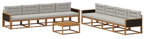 vidaXL Outdoor-Sofagarnitur mit Kissen 9 pcs Natur und Hellgrau, Garten-Sofa Set, modulare Lounge für draussen, wetterfestes Mobiliar, robuster Pool-Bereich