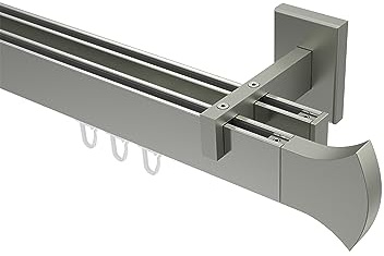 INTERDECO Innenlauf-Gardinenstange eckig 14 x 35 mm 2-läufig, kantige Innenlaufstange aus Metall, Edelstahl-Optik, zur Wandmontage, Typ 10213021, 220 cm