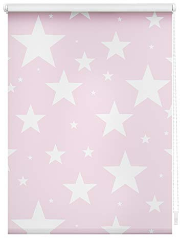 Lichtblick Klemmfix Verdunklungs-Rollo mit Motiv, ohne Bohren, Blickdicht, Seitenzugrollo, Made in Germany, Sterne Rosa,100 x 150 cm (B x L)