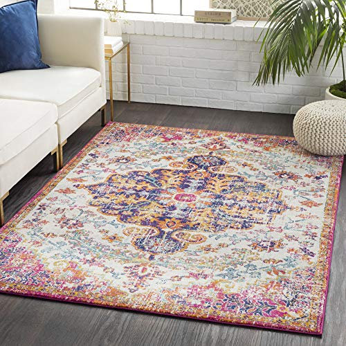 Livabliss Asmara Vintage Teppich Groß - Wohnzimmer 160x220 cm, Esszimmer, Schlafzimmer - Orientalischer Boho Style - Carpet Living Room, Bunter Muster, Orange und Weinrot