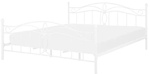 Beliani Romantisches Doppelbett Weiß Metall mit Kopfteil Lattenrost 160x200 cm Antlia