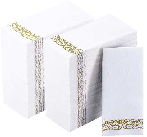 Vplus Papierservietten, Gästehandtücher, Einweg-Servietten, 3-lagig, Einweg-Servietten, weich, saugfähig, perfekt für Küche, Hochzeit, Partys, Abendessen oder Veranstaltungen, Goldfarben, 400 Stück