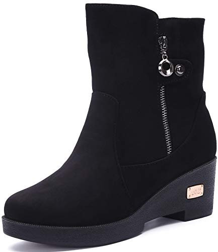 Gaatpot Donna Stivali da Neve Scarpe Inverno Outdoor Pelliccia Caldo Foderato Stivaletti Invernali Cerniera Moda Nero EU35.5=CN36