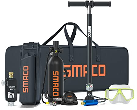 SMACO Mini Tauchflasche 1L Kleine Sauerstoffflasche Tauchen Mini Taucherflasche bis zu 20 Minuten Tauchen Sauerstofftank Taucher Set Tauchausrüstung Tragbare S400 PRO
