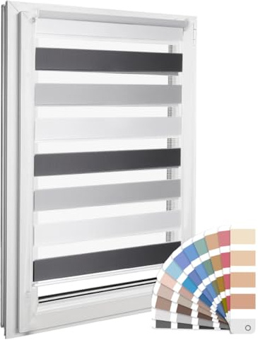 Home-Vision Premium DuoRollo Klemmfix ohne Bohren Weiß-Grau-Schwarz 95x150 | Doppelrollo mit Klemmträgern für Fenster & Türen Lichtschutz Tag & Nacht Rollos einfache Montage