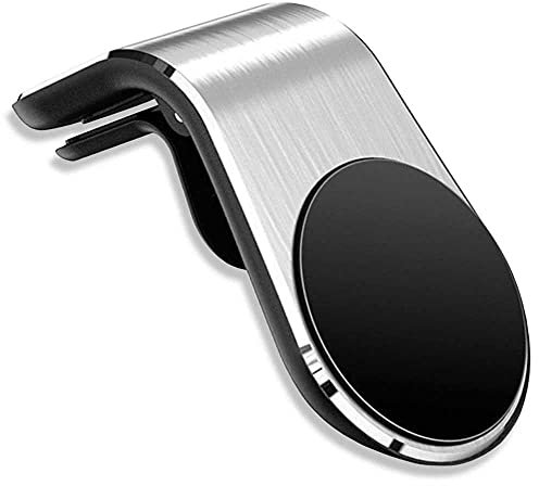 OcioDual Soporte Magnetico Movil Coche, Iman con Pinza Sujeta Moviles, Iman para Rejilla del Coche, Soporte Telefono Coche, Suporte Telemovel Carro, Universal Car Phone, Plata