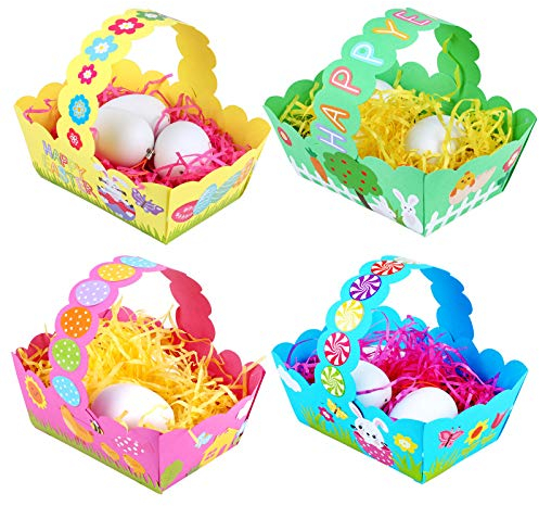 HOWAF Bricolage Pâques Paniers pour Enfants Artisanat, 12pcs Panier Cartes de Pâques avec Autocollants pour Œuf de Pâques Bonbons Chocolat Jouets Cadeau, Jeu de Chasse de Pâques Activités Bonbonnières