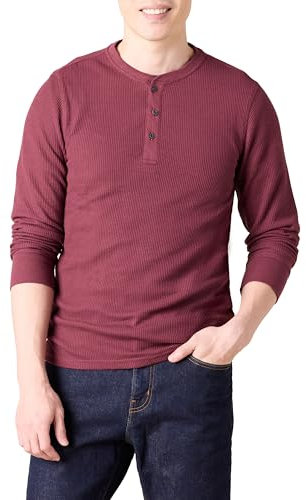Amazon Essentials Men's Slim-Fit Long-Sleeve Waffle Henley Shirt, Burgundy, L