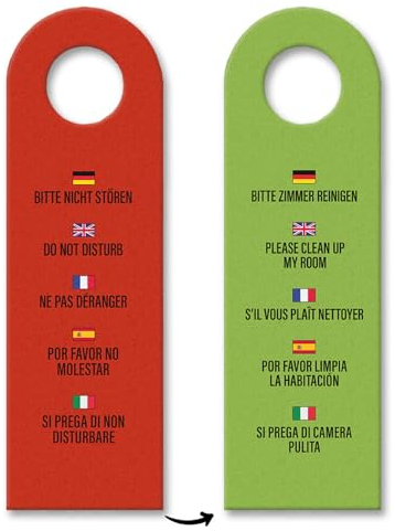 Hotel Türhänger Bitte nicht stören - Bitte Zimmer reinigen in verschiedenen Sprachen Rot und Grün Deutsch Englisch Französisch Spanisch Italienisch Zimmerservice Zimmermädchen