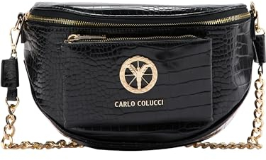 Carlo Colucci Tasche mit Kette in Krokooptik Schwarz, OS