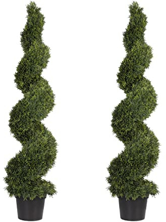 Artificial Plant, Realistic Indoor and Outdoor Fake Plant in Pot, Artificial Cedar Spiral Tree, UV and Water Resistant, Perfect for Gardens, by Blooming Artificial (175cm, 2 pack)