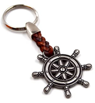 ClaroSchmuck Porte-clés en métal épaisseur 2 mm - Bracelet en cuir synthétique - Longueur totale : env. 9 à 11 cm, Roue de commande., taille unique