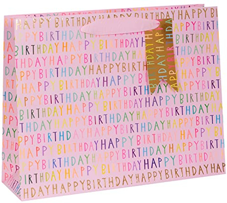 Glick Large Landscape Gift Bag, Happy Birthday Bag for Gifts, Pink, 275 x 355 x 100 mm