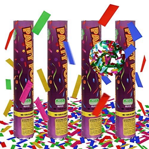 Canon à Confettis Anniversaire*4pcs, XiXiRan Confetti Cannons Poppers, Lanceur de Confettis Mariage, Multicolore Confettis Tube, Confetti Canon, Tube Confettis Explosif, Canons à Confettis Set (A)