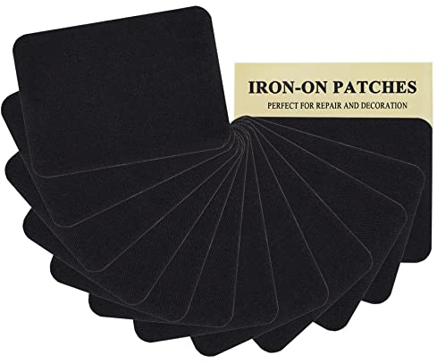 12 Pieces Premium Quality Fabric Iron-on Patches, Strong Glue, 100% Cotton Black Repair Decorating Kit, Size 3 x 4-1/4 (7.5 cm x 10.5 cm)