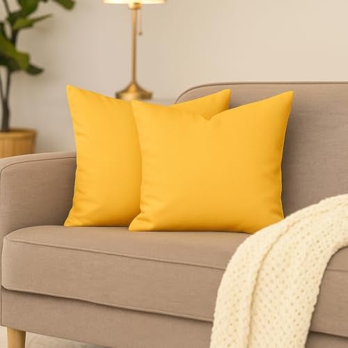 Hans-Textil-Shop 2er Set Kissenbezüge, 100% Baumwolle, Reißverschluss - Kopfkissen, Dekokissen, Couchkissen, Sofakissen (30x30 cm, Gelb)