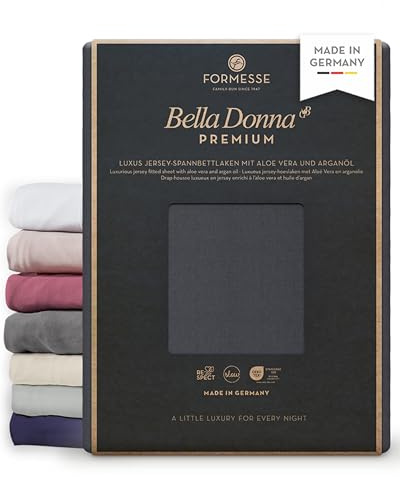 Bella Donna Premium feines Luxus-Jersey-Spannbettlaken: seidig&weich, glatt | FORMESSE Farbe Anthrazit; 90x190-100x220cm, bis 30cm; 97% Baumwollzwirn, 3% Elastan; Aloe vera, Arganöl, merzerisiert