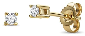 Miore Diamant Ohrringe Damen klassische Solitär Studs mit 0,10 Ct Diamanten Ohrstecker aus Weißgold-Gelbgold 14 Karat 585 Gold, Ohrschmuck 2,5x2,5mm