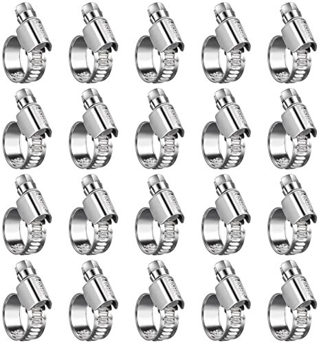 Steelsoft Non-Stripping Small Mini Hose Clamp Micro Size#4,High Torque Heavy Duty,5/16-1/2 inch Adjustable Worm Gear Hose Clamps Stainless Steel Tube Clamps for 3/16 1/4id Fuel Injection Line,20Pack